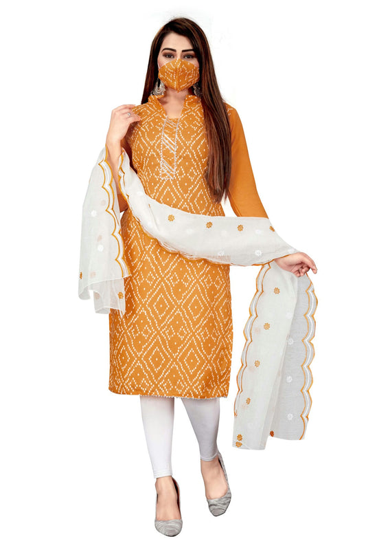 Orange Colour Unstitched Slub Cotton Straight Suit