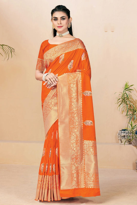 Orange Colour Woven Work Banarasi Silk Saree