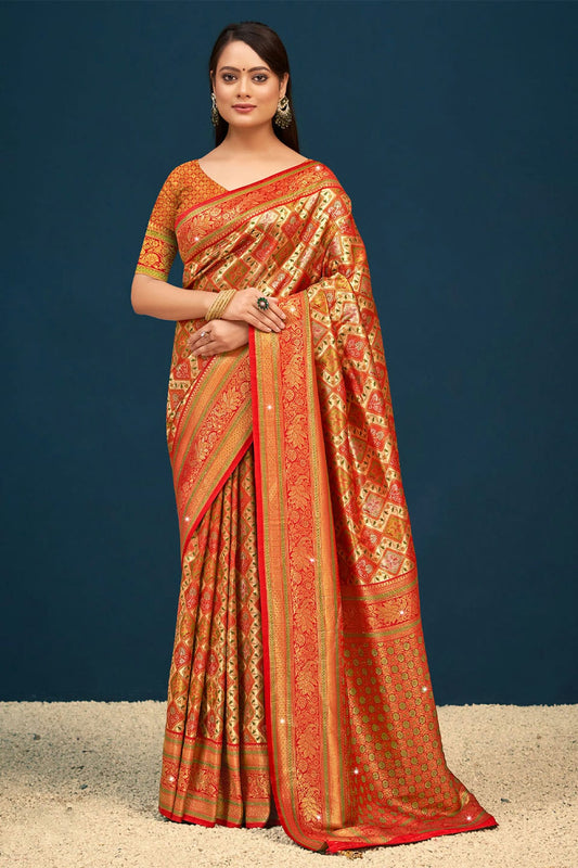 Orange Colour Woven Work Banarasi Silk Saree