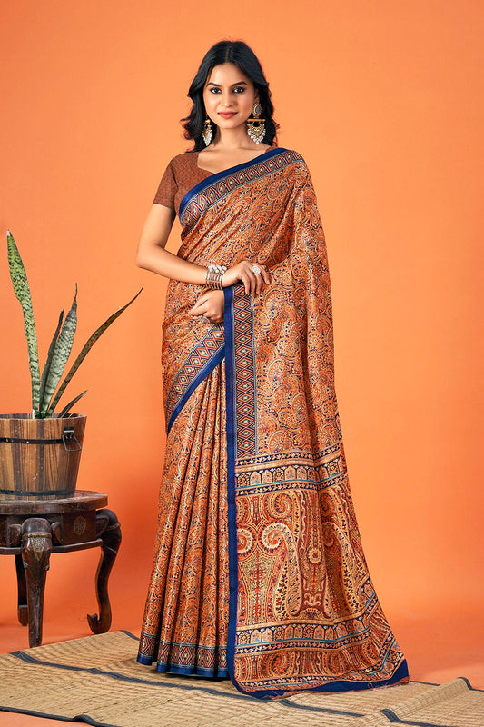 Orange Colour Woven Work Pashmina Saree