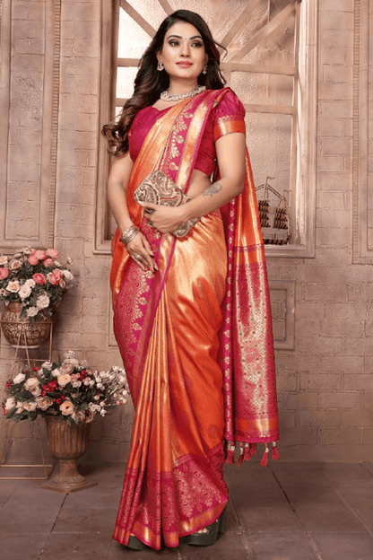 Orange Colour Woven Work Pure Banarasi Tissue Silk Traditional Saree VSSD1250287