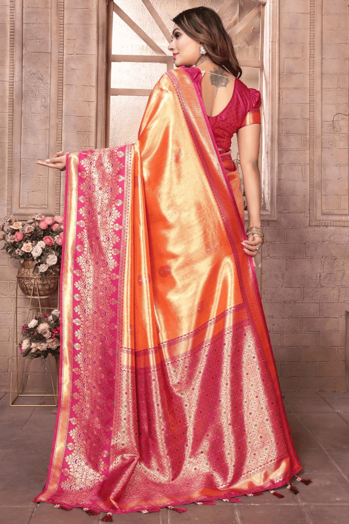 Orange Colour Woven Work Pure Banarasi Tissue Silk Traditional Saree VSSD1250287