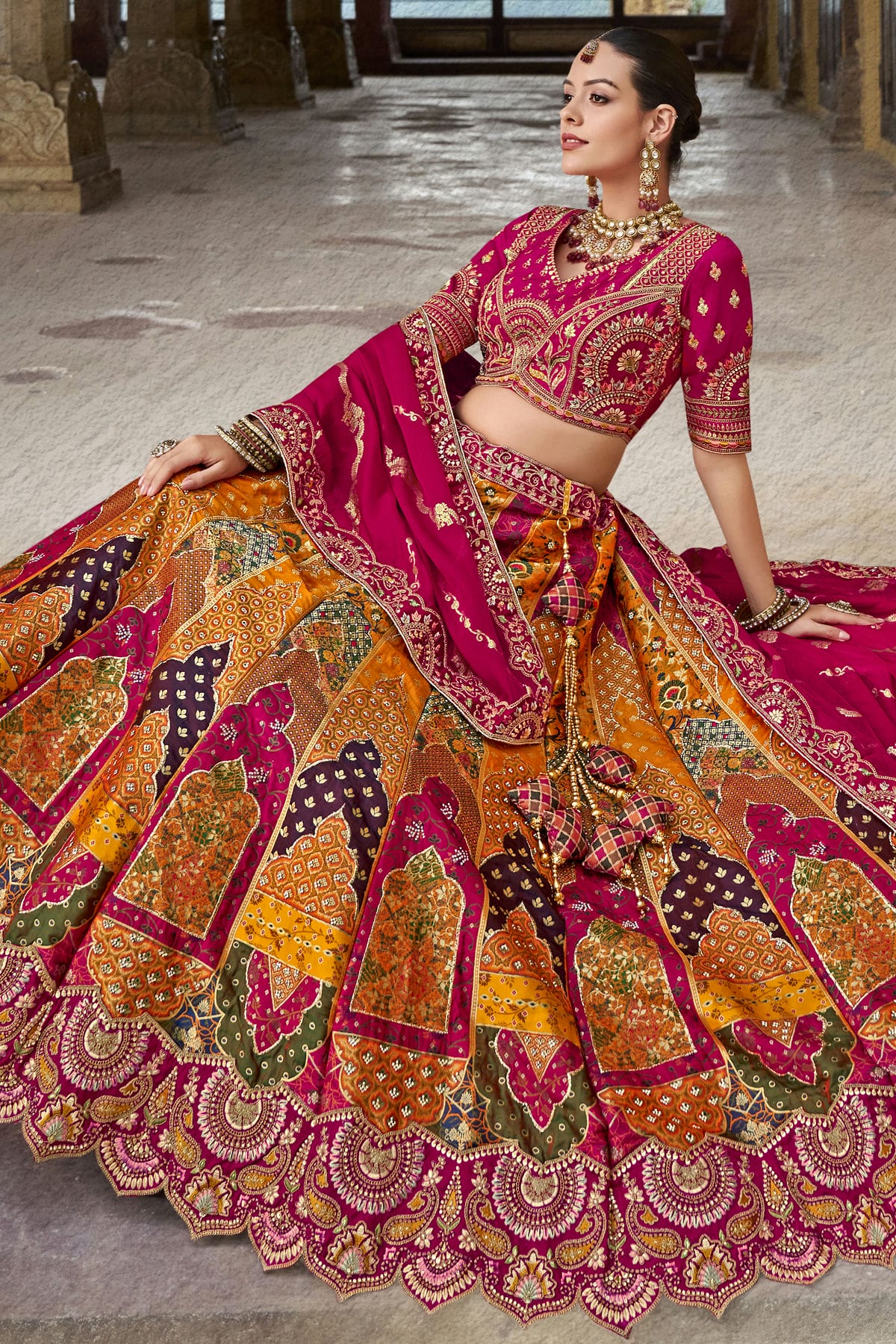 Orange and Pink Colour Banarasi Silk Bridal Lehenga Choli