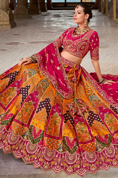 Orange and Pink Colour Banarasi Silk Bridal Lehenga Choli