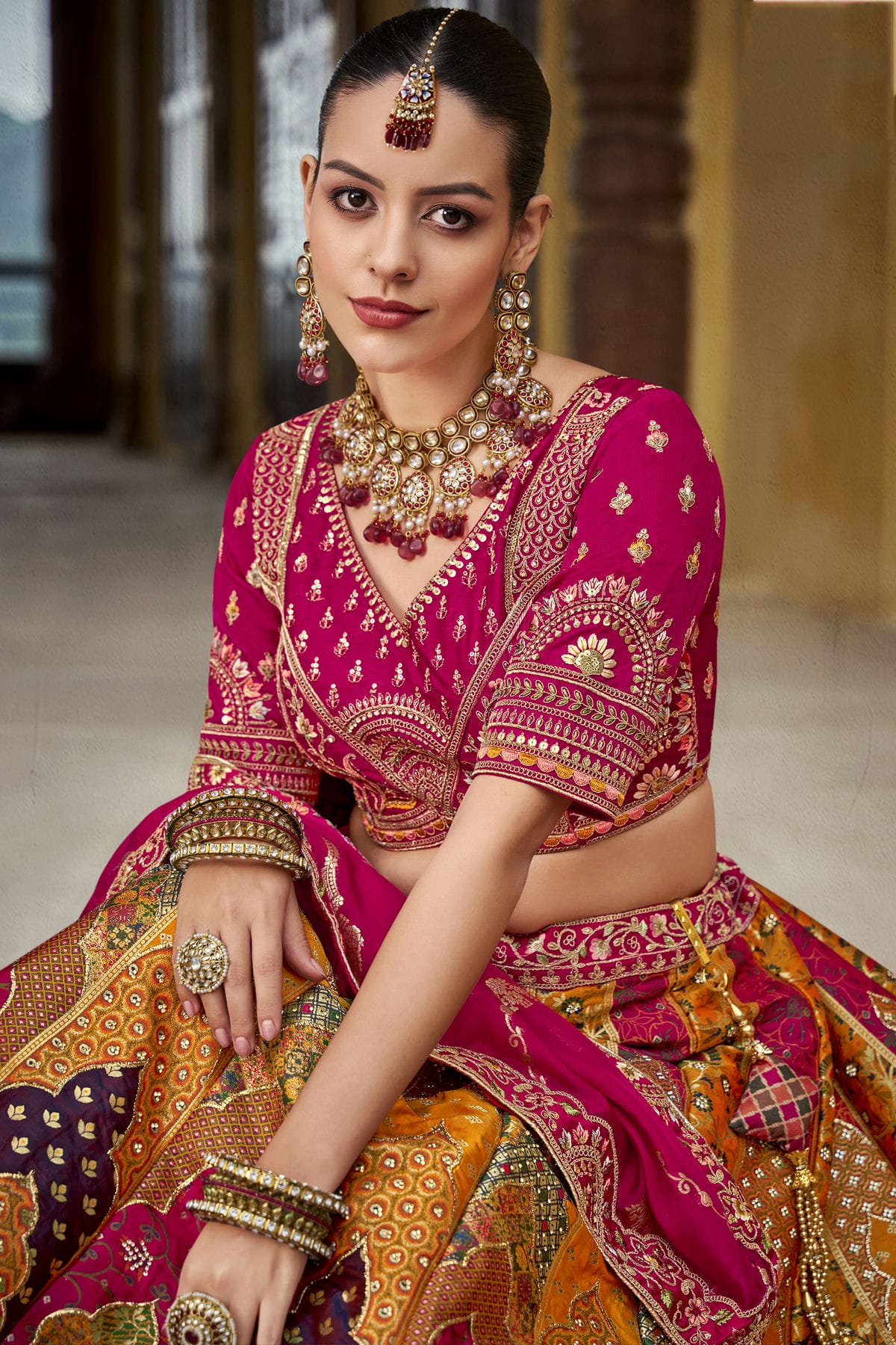 Orange and Pink Colour Banarasi Silk Bridal Lehenga Choli