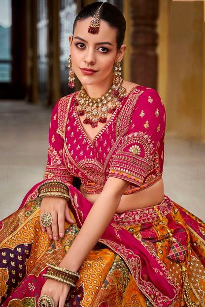 Orange and Pink Colour Banarasi Silk Bridal Lehenga Choli