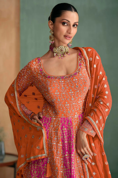 Orange and Pink Colour Georgette Gown VSSM1140597