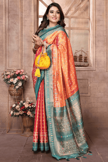 Orange and Pink Colour Woven Work Pure Banarasi Tissue Silk Traditional Saree VSSD1250298