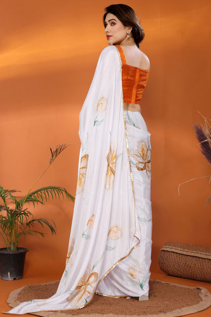 Orange and White Colour Chinon Chiffon Printed Saree VSSD1180215