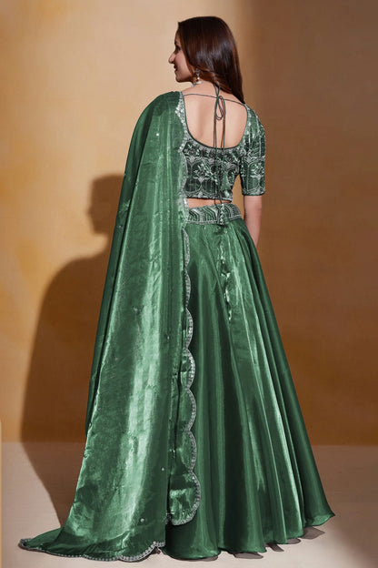 Organza Designer Lehenga Choli In Green Colour