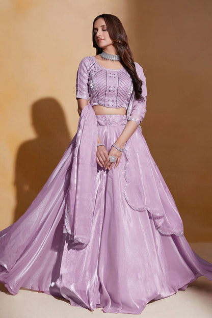 Organza  Designer Lehenga Choli In Lavender Colour