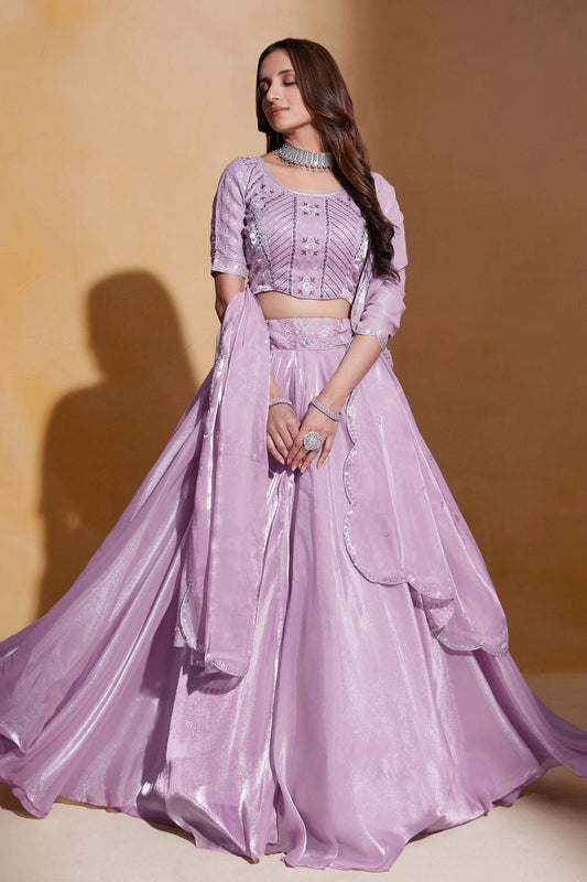 Organza  Designer Lehenga Choli In Lavender Colour