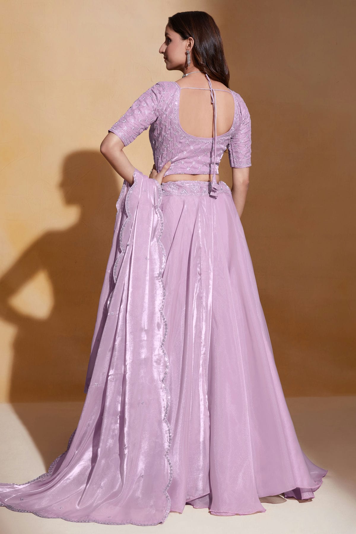 Organza Designer Lehenga Choli In Lavender Colour