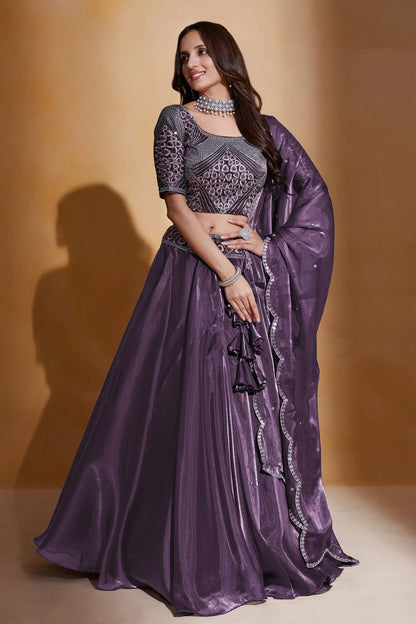 Organza  Designer Lehenga Choli In Violet Colour