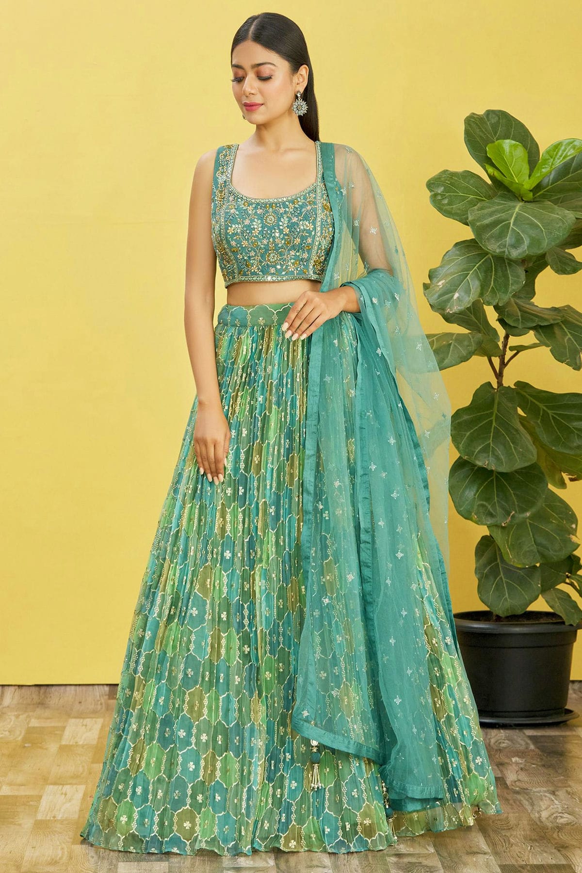 Organza Embroidery A Line Lehenga Choli