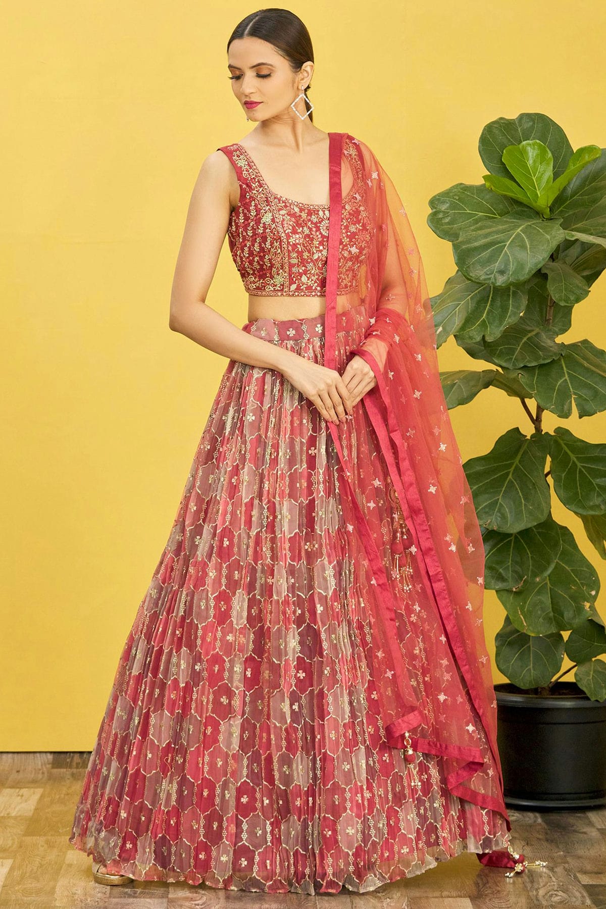 Organza Embroidery A Line Lehenga Choli