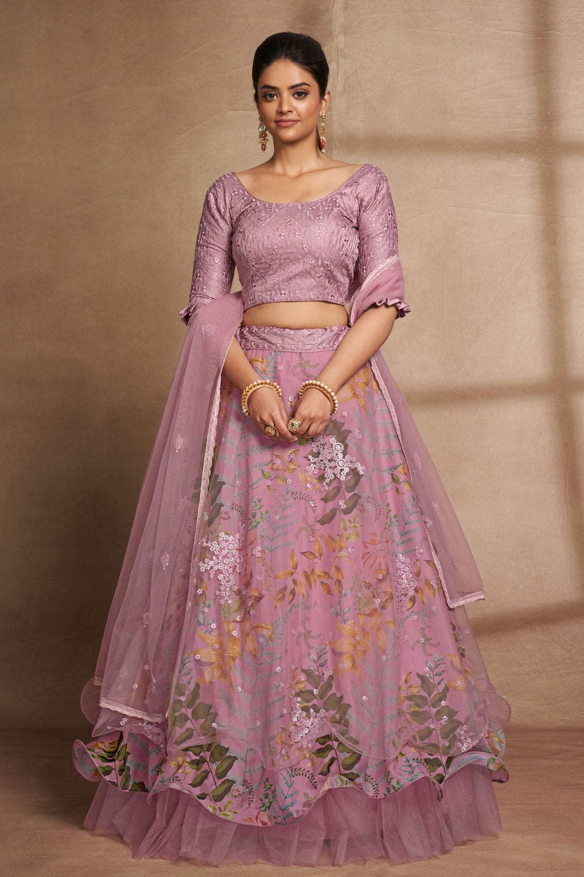 Organza and Net Designer Lehenga Choli In Lavender Colour