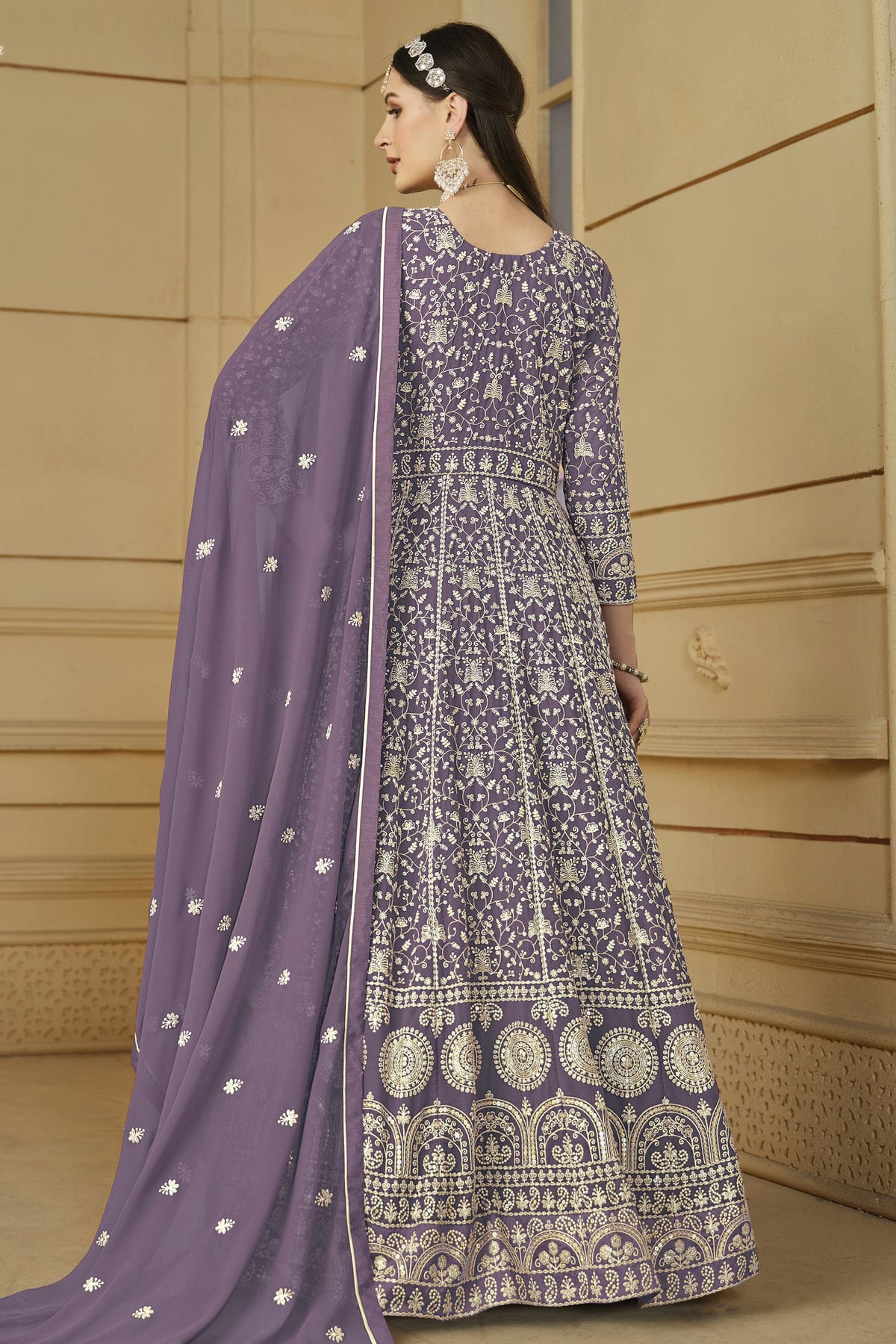 Pastel Blue Colour Semi Stitched Faux Georgette Anarkali Suit