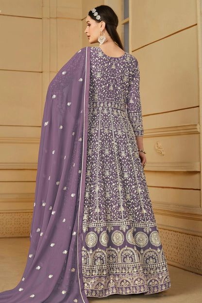 Pastel Blue Colour Semi Stitched Faux Georgette Anarkali Suit