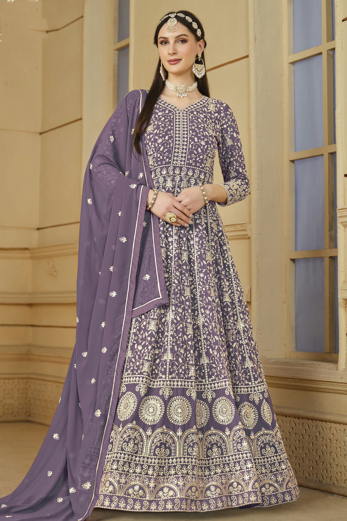 Pastel Blue Colour Semi Stitched Faux Georgette Anarkali Suit