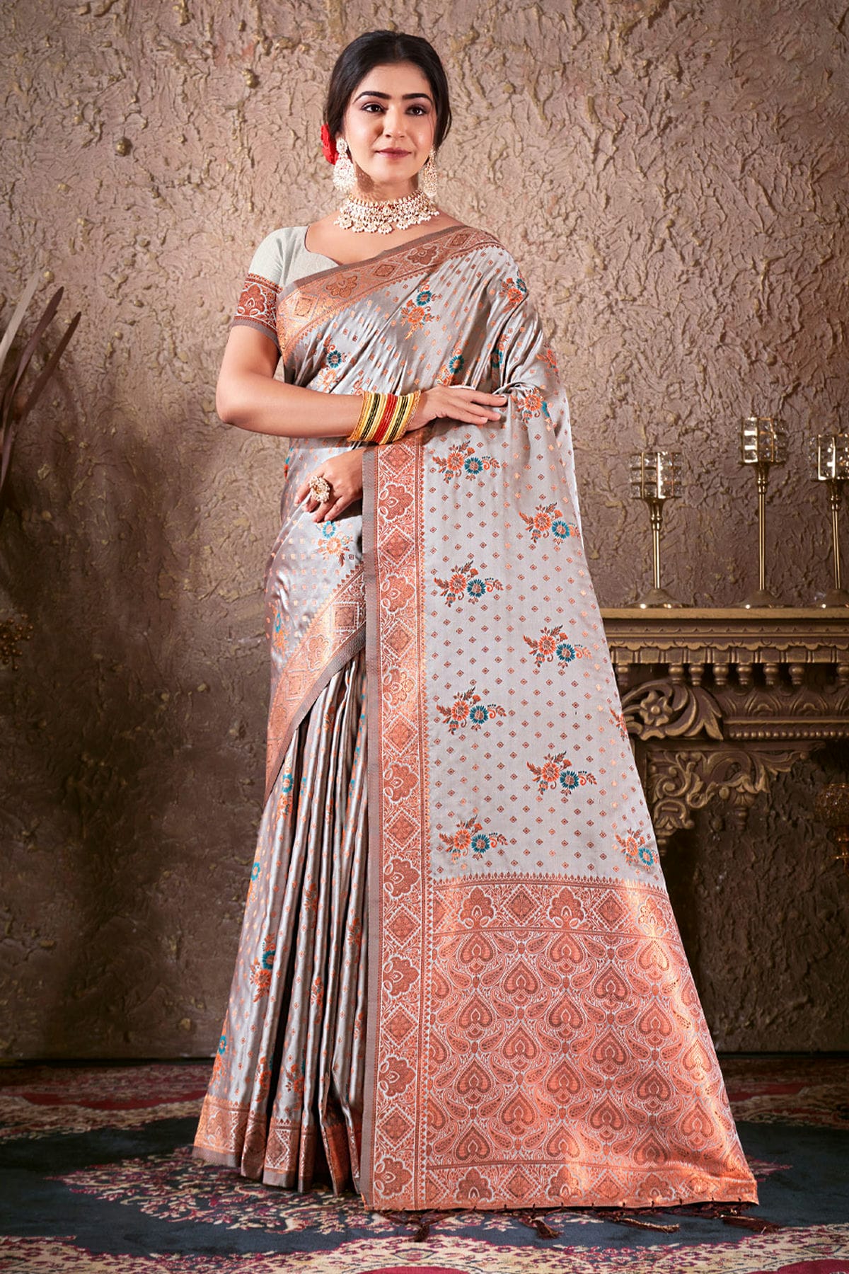 Pastel Blue Colour Woven Work Silk Saree