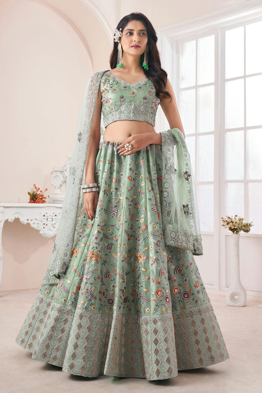 Pastel Green Colour Embroidery Art Silk Lehenga Choli