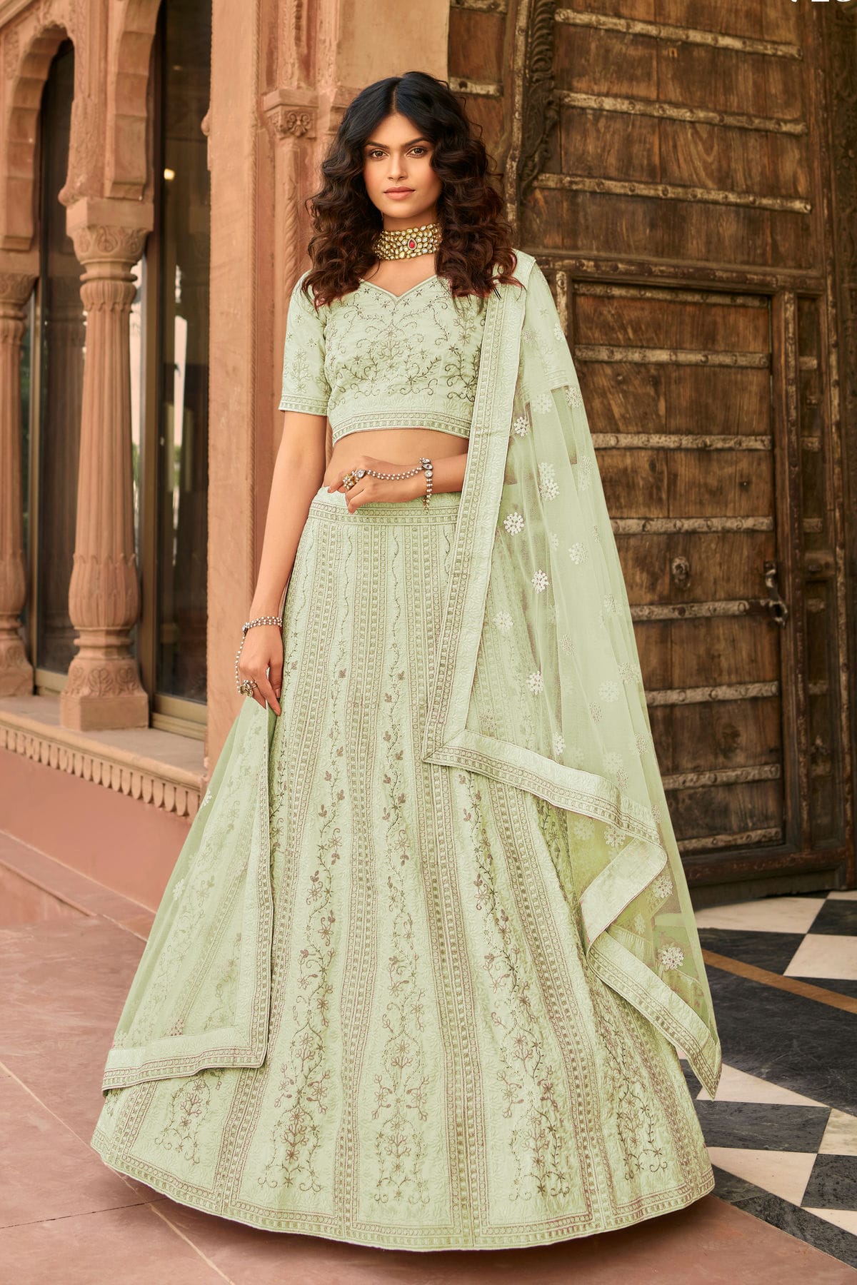 Pastel Green Colour Embroidery Organza Lehenga Choli