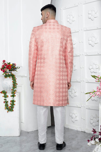 Peach Colour Art Silk Sherwani With Aligadhi Pant VSSH1230070