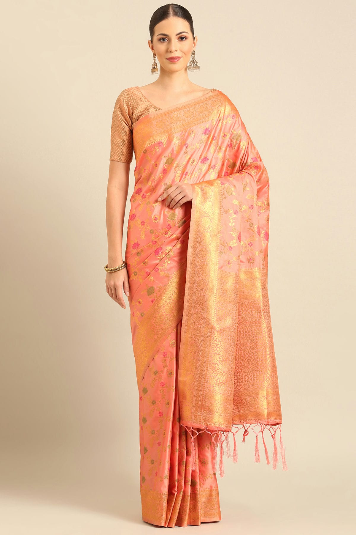 Peach Colour Banarasi Silk Traditional Saree