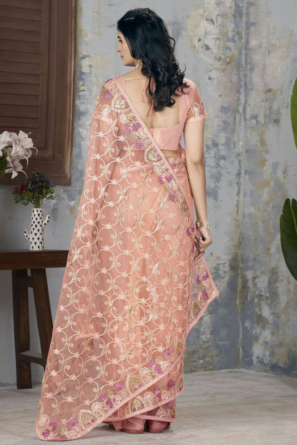 Peach Colour Butterfly Net Designer Saree VSSD1112564