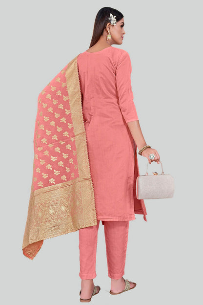 Peach Colour Chanderi Silk Pant Style Suit