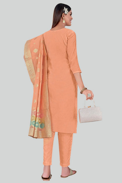 Peach Colour Chanderi Silk Pant Style Suit