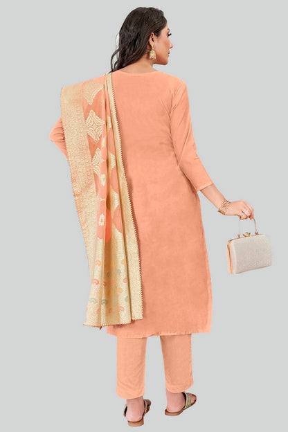 Peach Colour Chanderi Silk Pant Style Suit