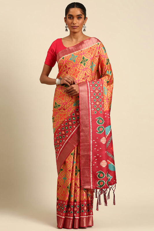 Peach Colour Cotton Printed Saree