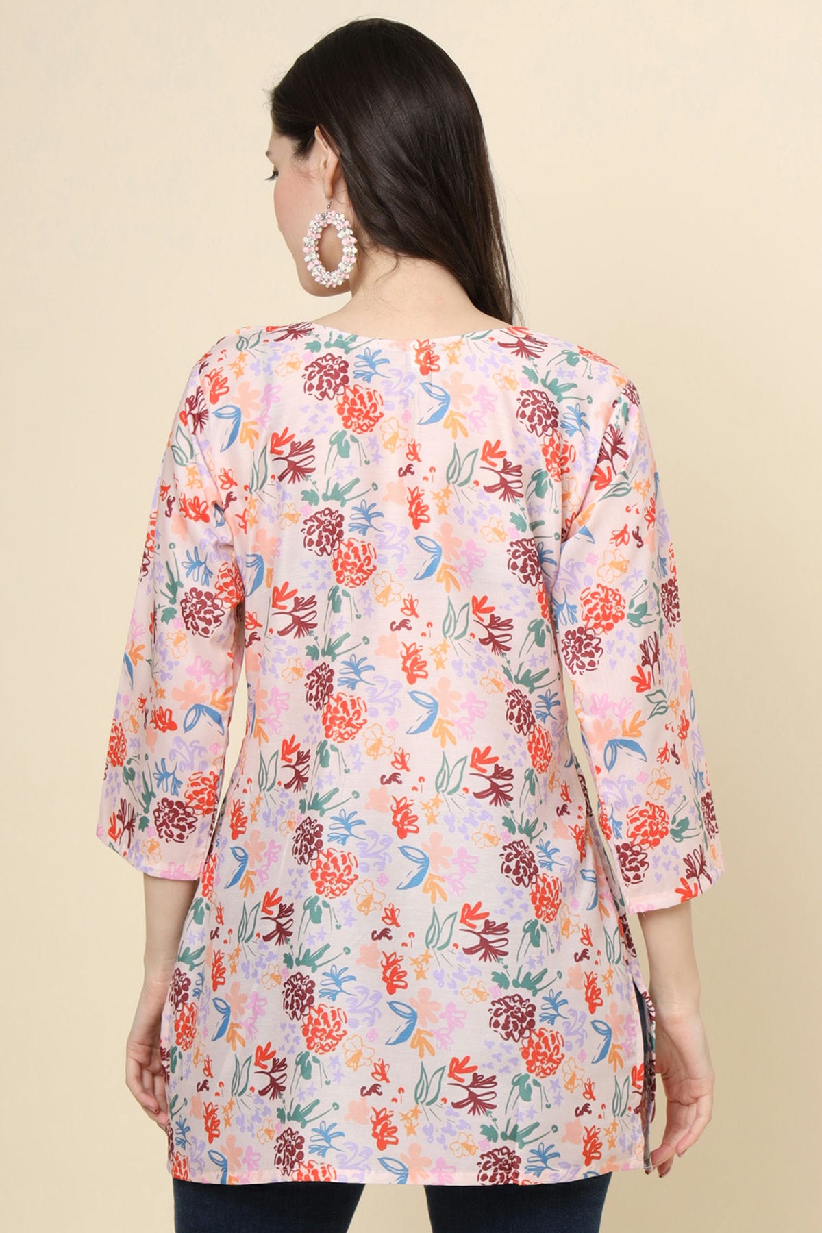 Peach Colour Cotton Printed Work Readymade Top