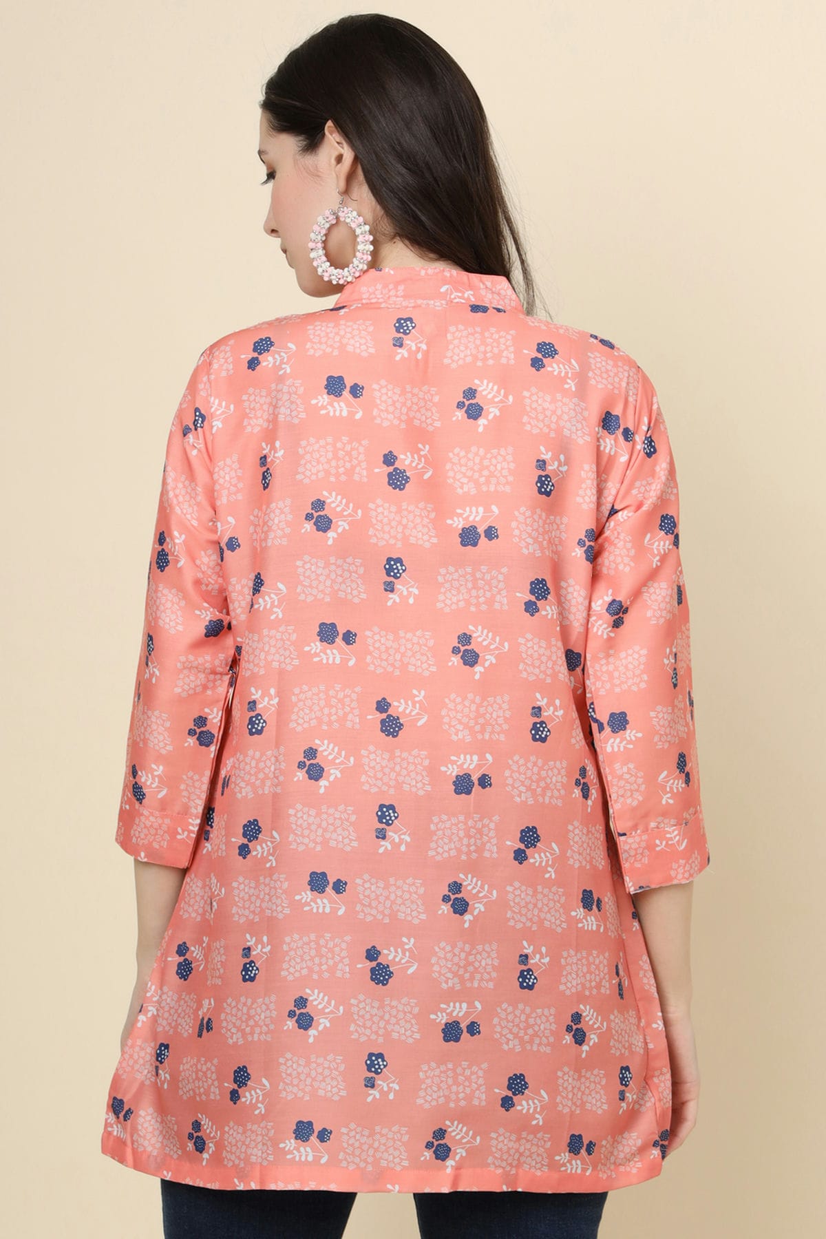 Peach Colour Cotton Printed Work Readymade Top