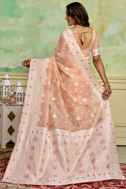 Peach Colour Cotton Traditional Saree