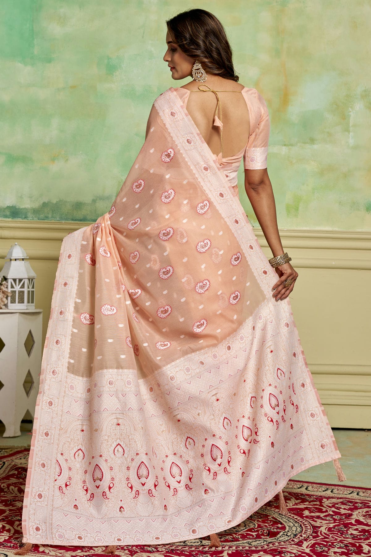 Peach Colour Cotton Traditional Saree