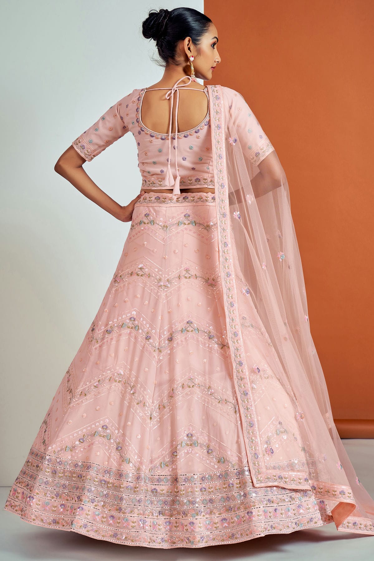 Peach Colour Embroidery Georgette Lehenga Choli VSLD1080675