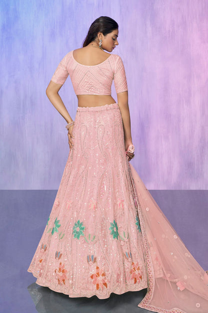 Peach Colour Embroidery Net Lehenga Choli