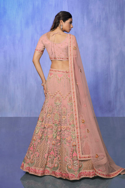 Peach Colour Embroidery Net Lehenga Choli