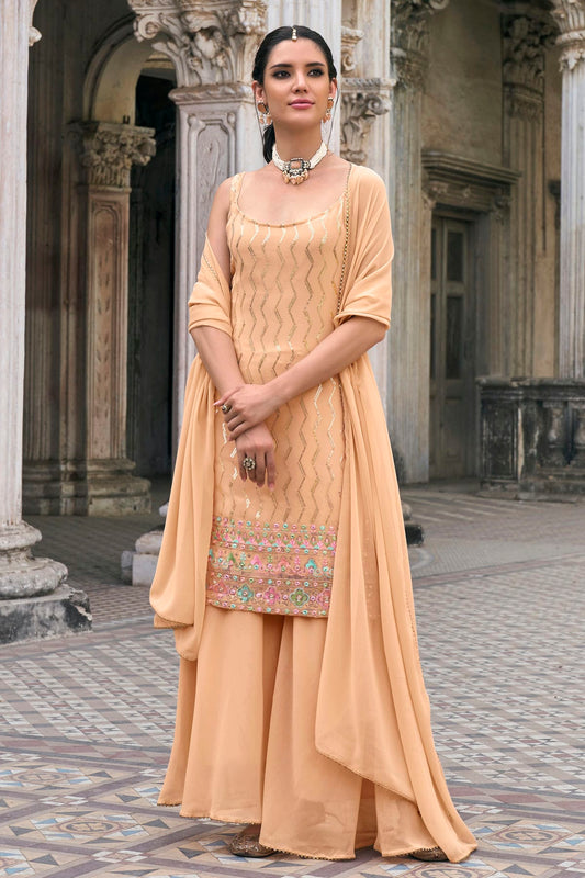 Peach Colour Faux Georgette Sharara Suit