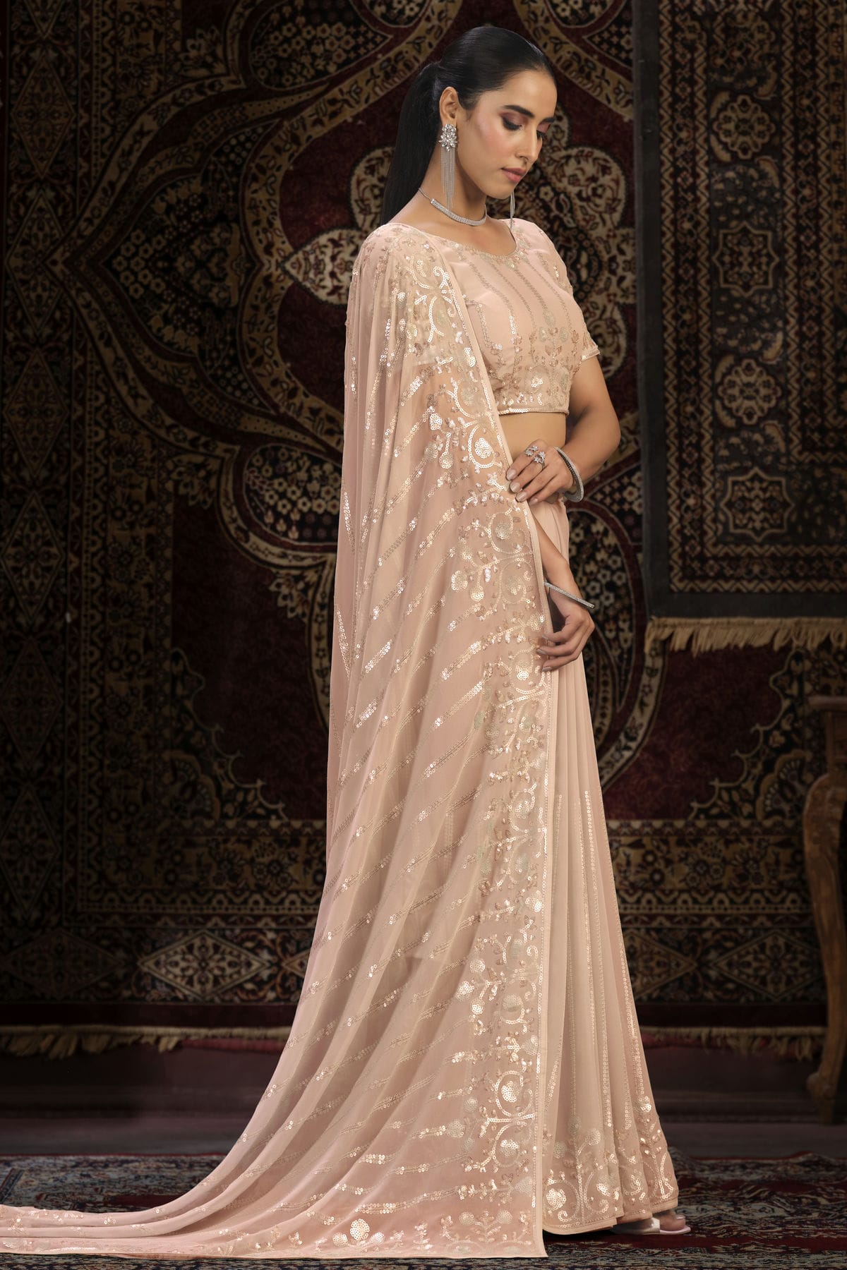 Peach Colour Georgette Designer Saree VSSD1080881