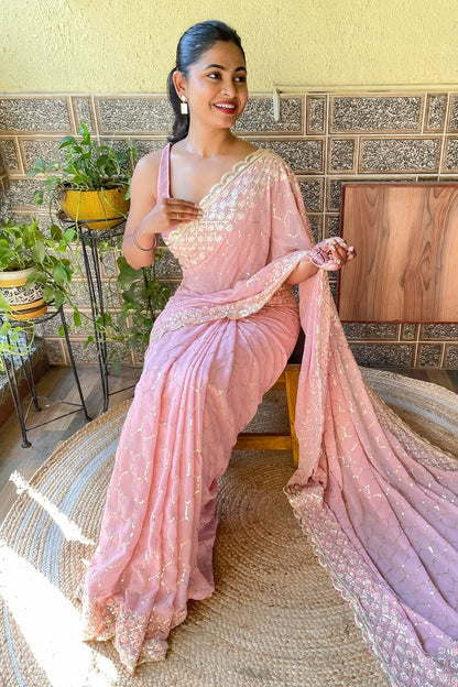 Peach Colour Georgette Saree