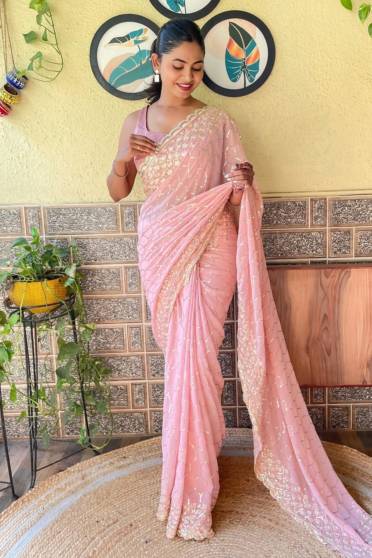 Peach Colour Georgette Saree