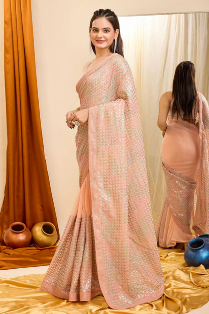 Peach Colour Georgette Saree