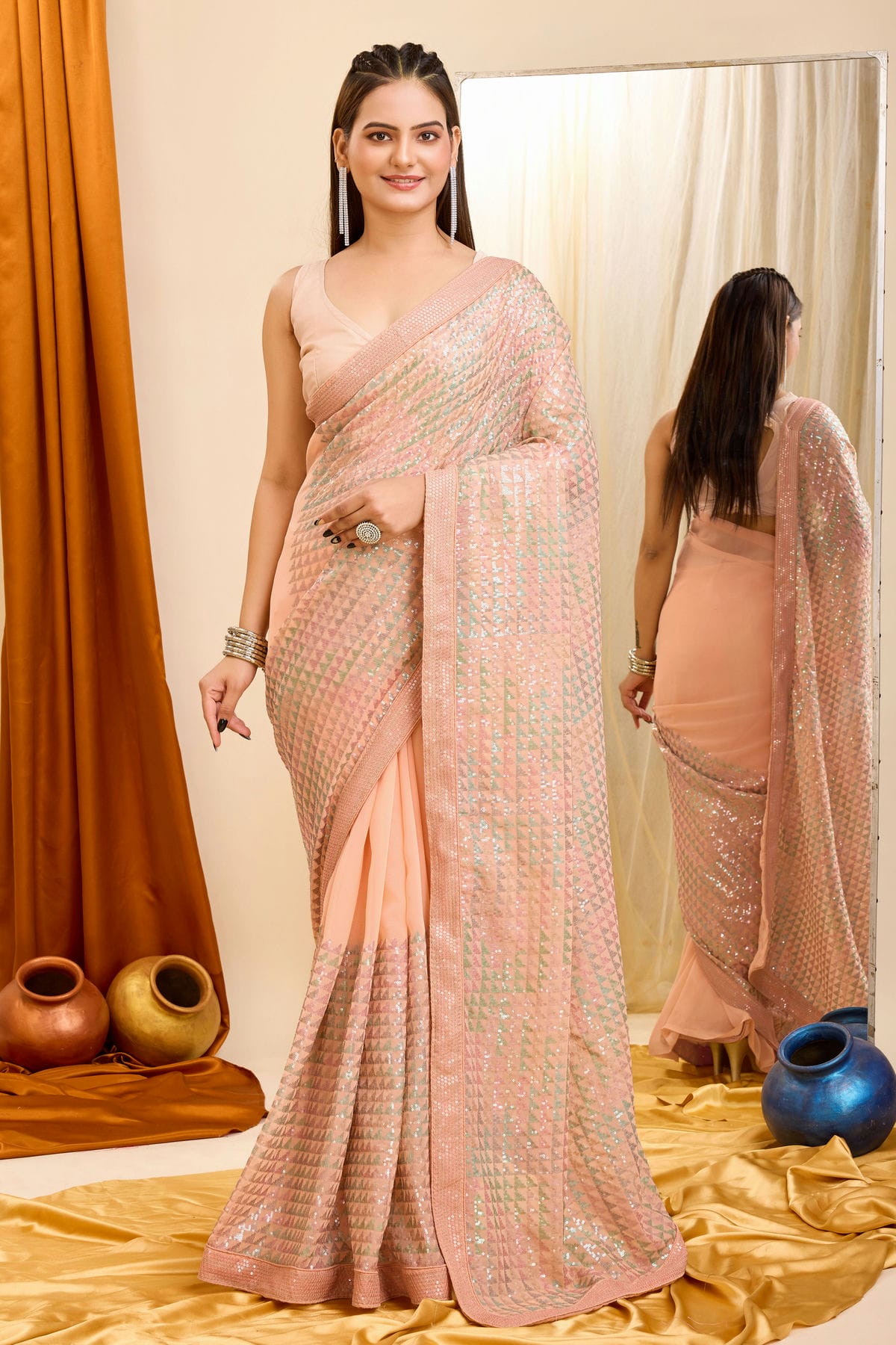 Peach Colour Georgette Saree