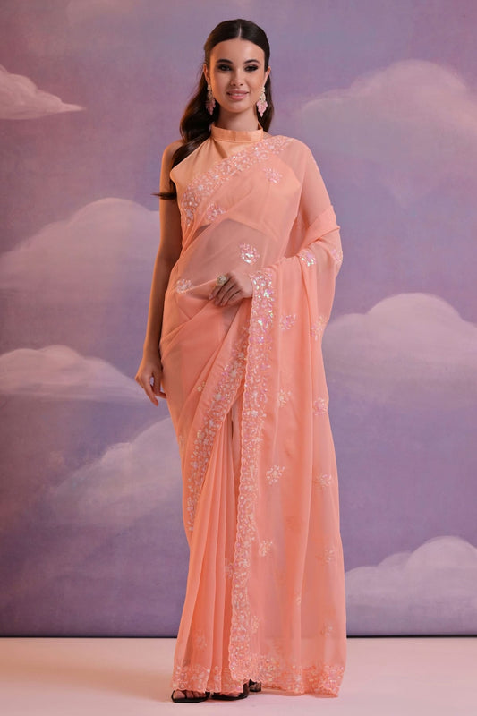 Peach Colour Georgette Saree