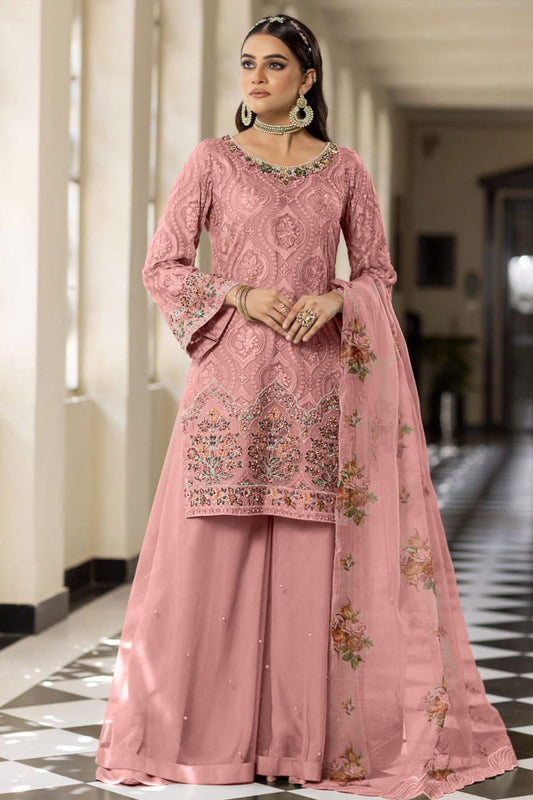 Peach Colour Georgette Semi Stitched Pakistani Suit