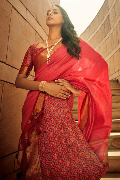 Peach Colour Handloom Silk Saree